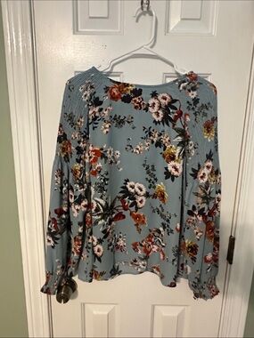 a.n.a Dusty Blue Floral Smocked Blouse